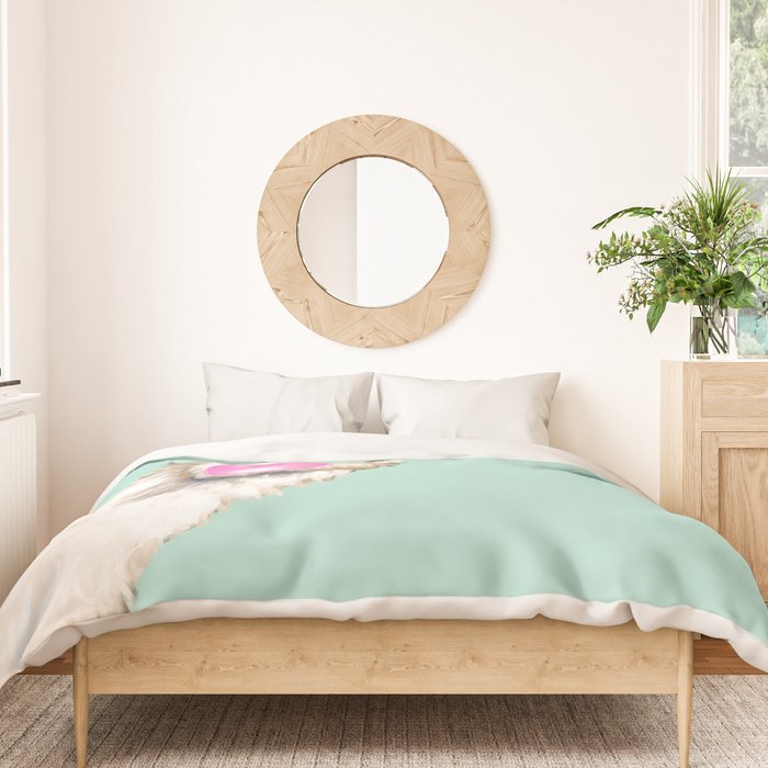 Bubblegum Sneaky Llama in Green Duvet Cover Gallery Image 3