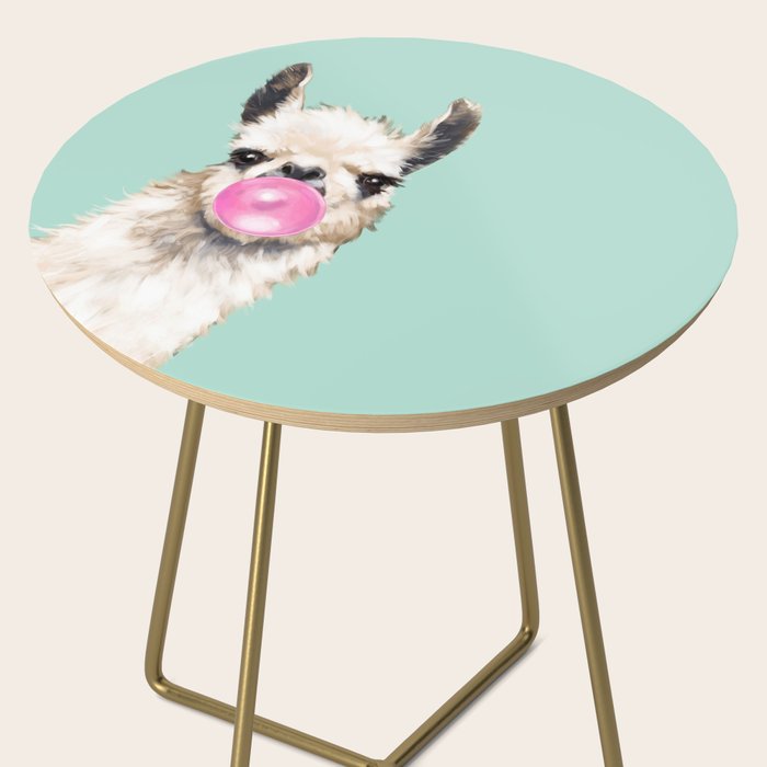 Bubblegum Sneaky Llama in Green Side Table Gallery Image 2