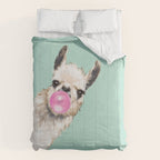 Bubblegum Sneaky Llama in Green Comforter Gallery Image 6