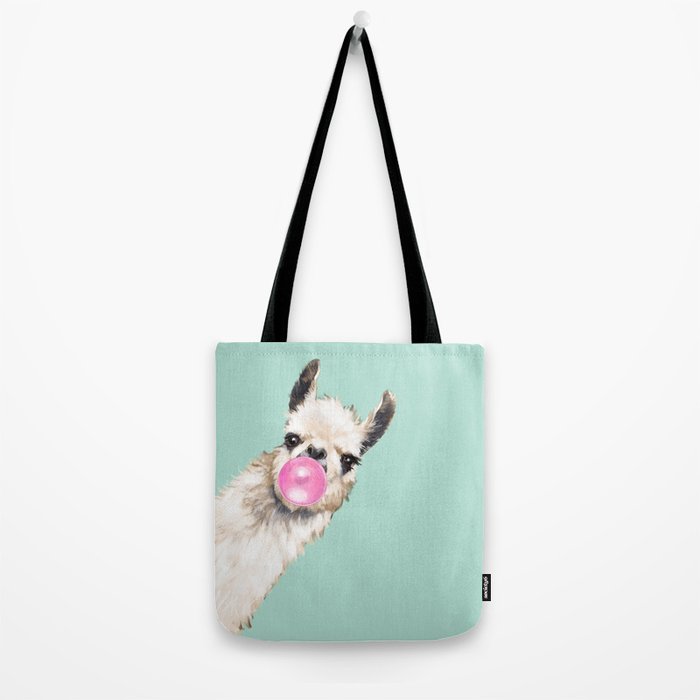 Bubblegum Sneaky Llama in Green Tote Bag Gallery Image 2