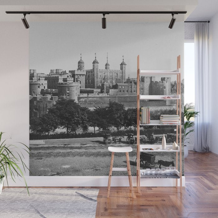 Tower of London, England, 19th Century vintage black and white photographic art print Wall Mural Gallery Image 1