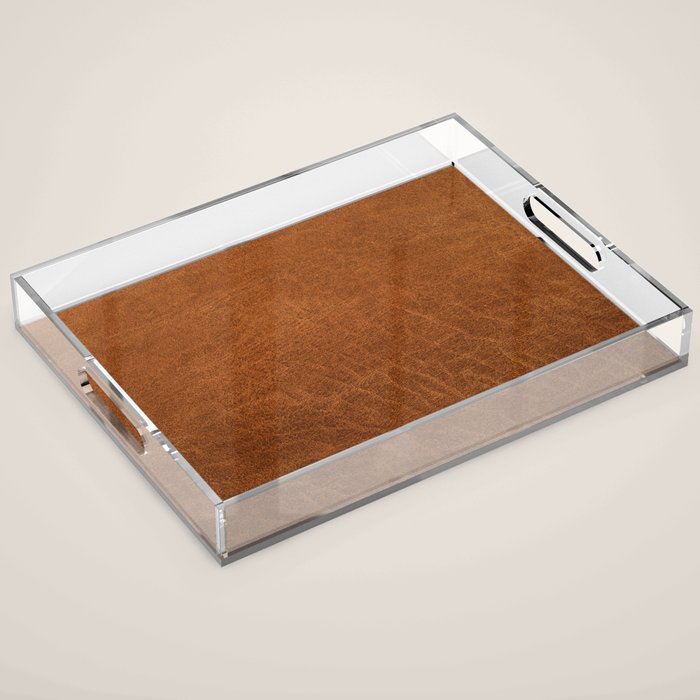 medium cognac conditioned leather ( faux  ) Acrylic Tray Gallery Image 1
