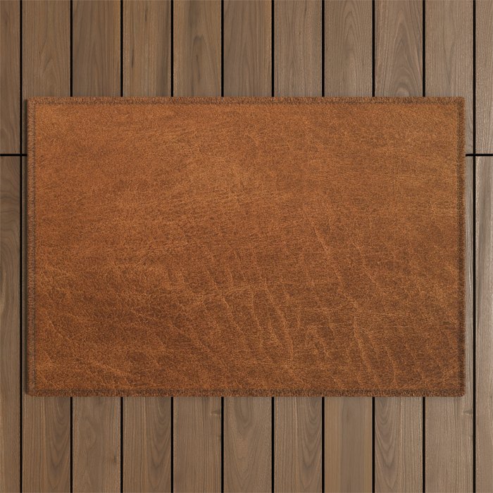 medium cognac conditioned leather ( faux  ) Outdoor Rug Gallery Image 1