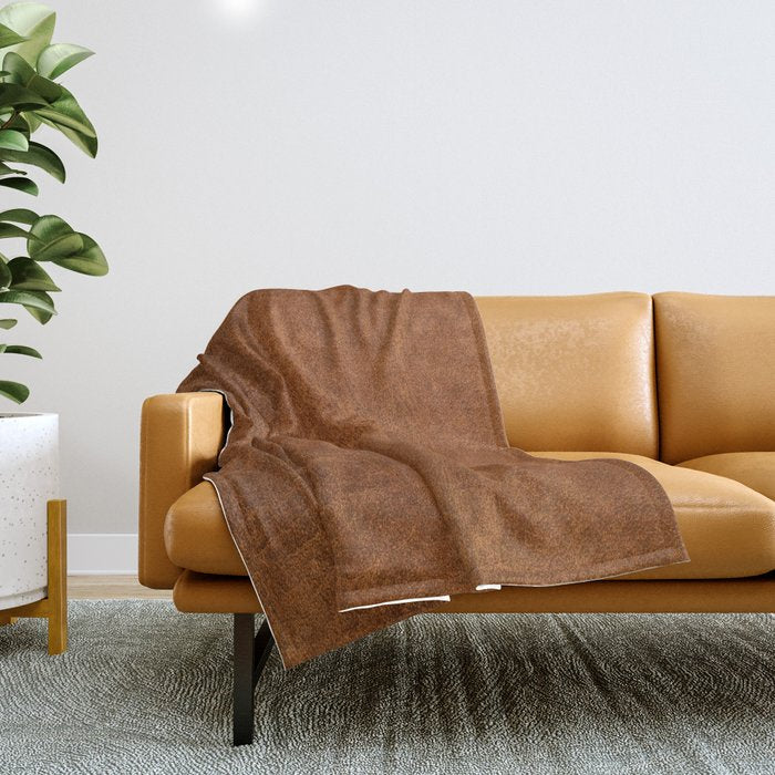 medium cognac conditioned leather ( faux  ) Throw Blanket Gallery Image 1
