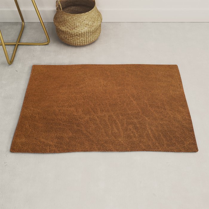 medium cognac conditioned leather ( faux  ) Rug Gallery Image 1