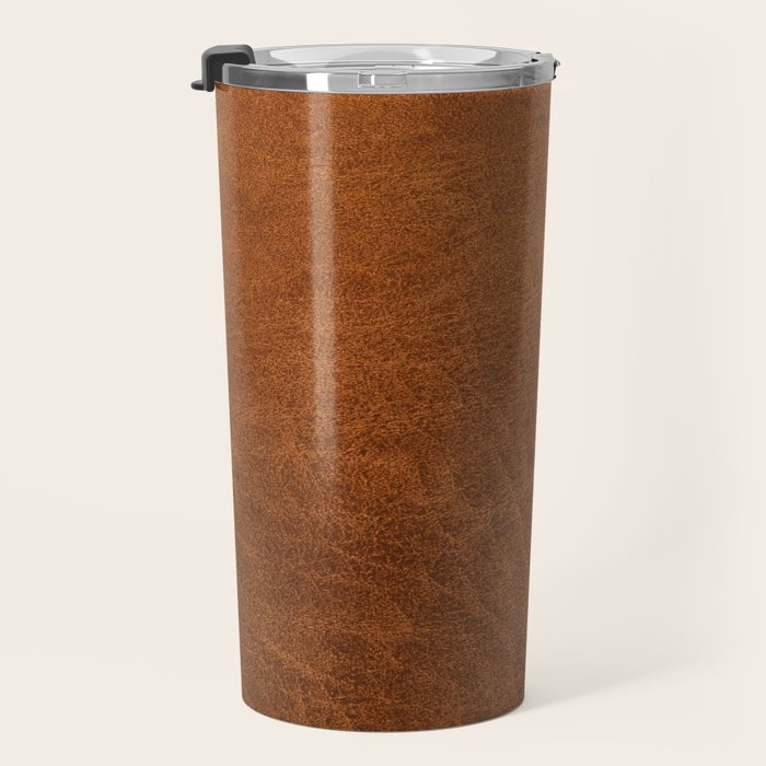 medium cognac conditioned leather ( faux  ) Travel Mug Gallery Image 3