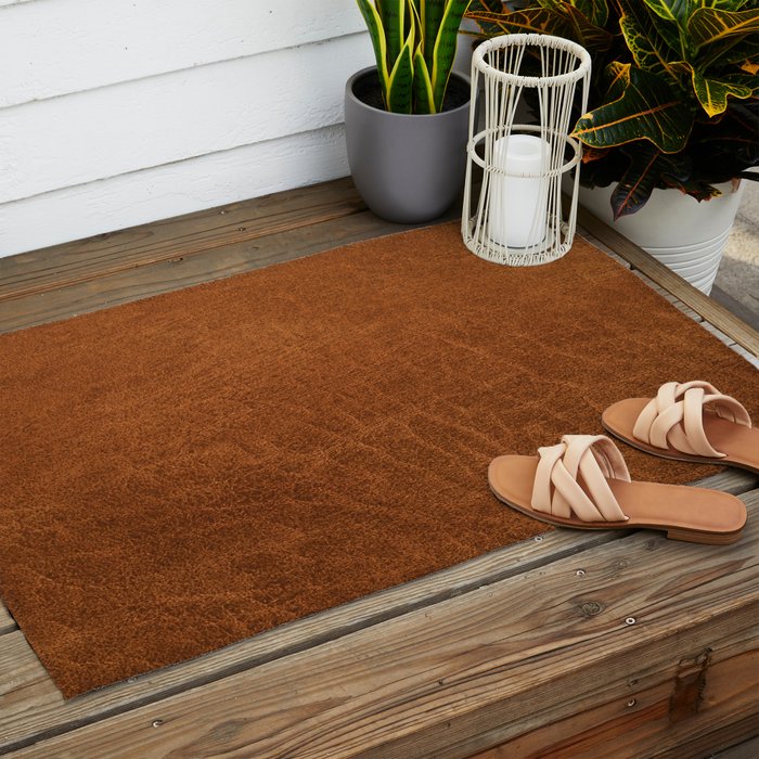 medium cognac conditioned leather ( faux  ) Outdoor Rug Gallery Image 2