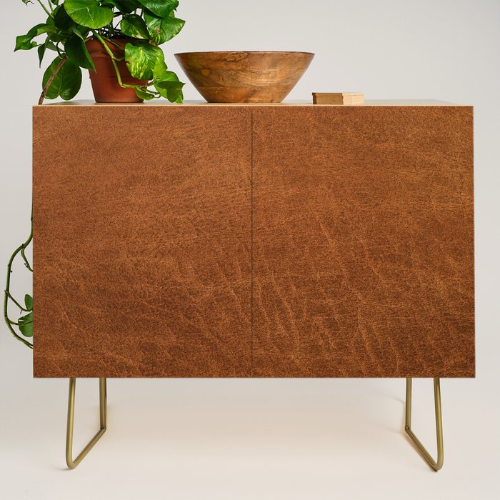 medium cognac conditioned leather ( faux  ) Credenza Gallery Image 1