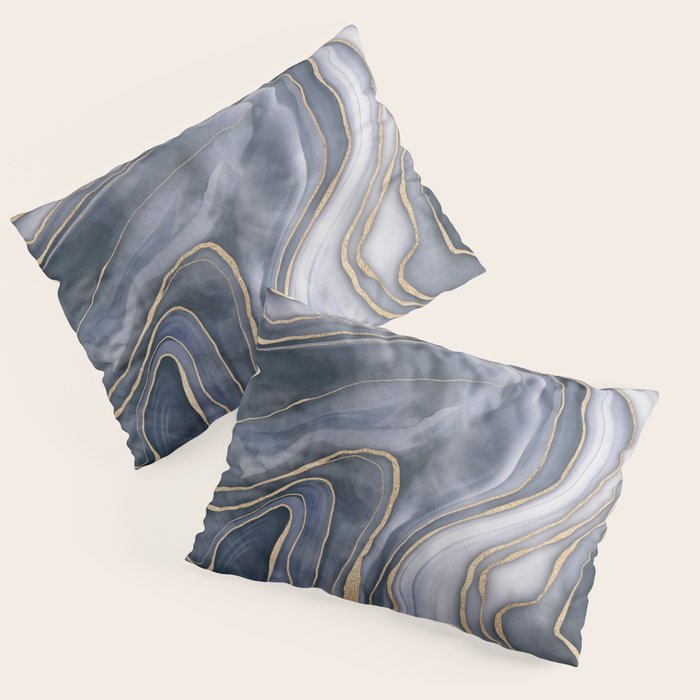 Elegant Marble Reverie Navy Gold Pillow Sham Gallery Image 3