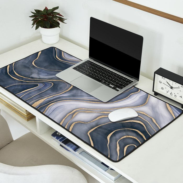 Elegant Marble Reverie Navy Gold Desk Mat Gallery Image 2