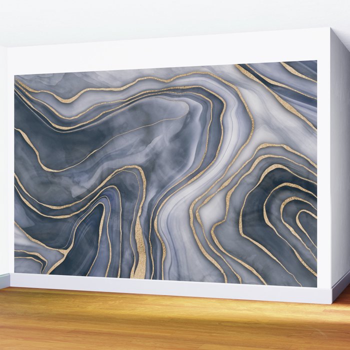 Elegant Marble Reverie Navy Gold Wall Mural Gallery Image 2
