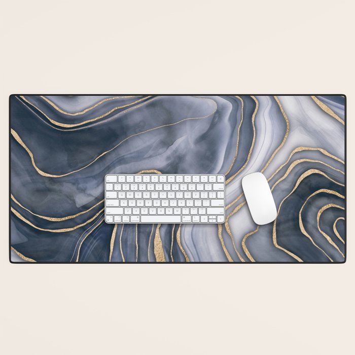 Elegant Marble Reverie Navy Gold Desk Mat Gallery Image 1