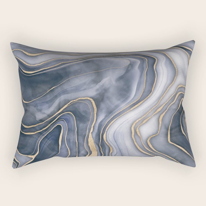 Elegant Marble Reverie Navy Gold Rectangular Pillow Gallery Image 1
