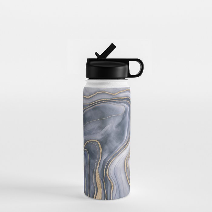 Elegant Marble Reverie Navy Gold Water Bottle Gallery Image 1