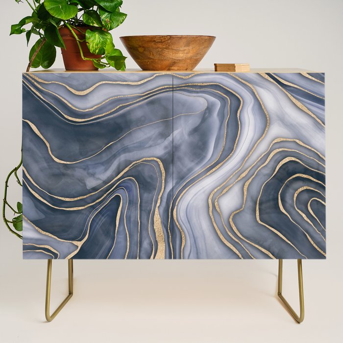 Elegant Marble Reverie Navy Gold Credenza Gallery Image 1