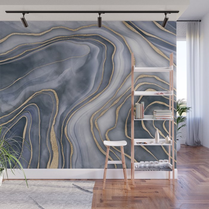 Elegant Marble Reverie Navy Gold Wall Mural Gallery Image 1
