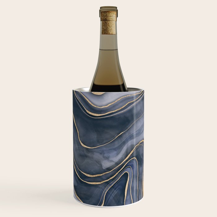 Elegant Marble Reverie Navy Gold Wine Chiller Gallery Image 2