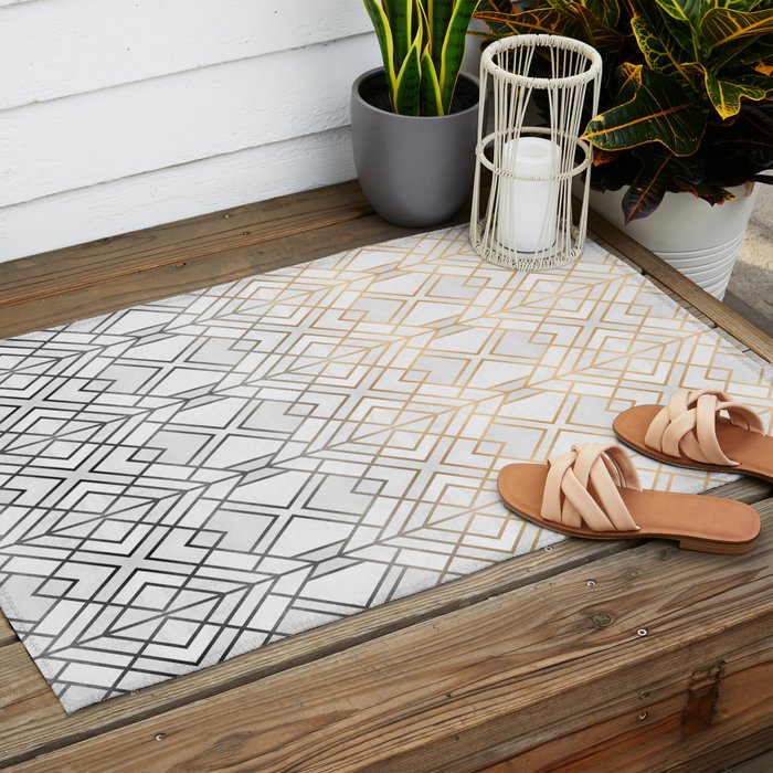 Gold And Grey Geo Outdoor Rug Gallery Image 2