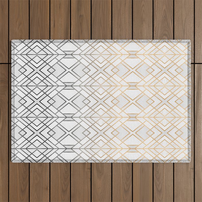 Gold And Grey Geo Outdoor Rug Gallery Image 1