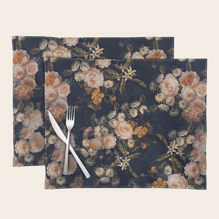 Antique Botanical Peach Roses And Chamomile Midnight Garden Placemat Gallery Image 1