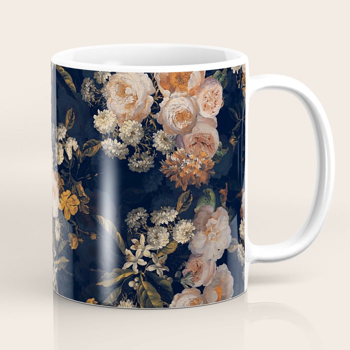 Antique Botanical Peach Roses And Chamomile Midnight Garden Coffee Mug Gallery Image 1