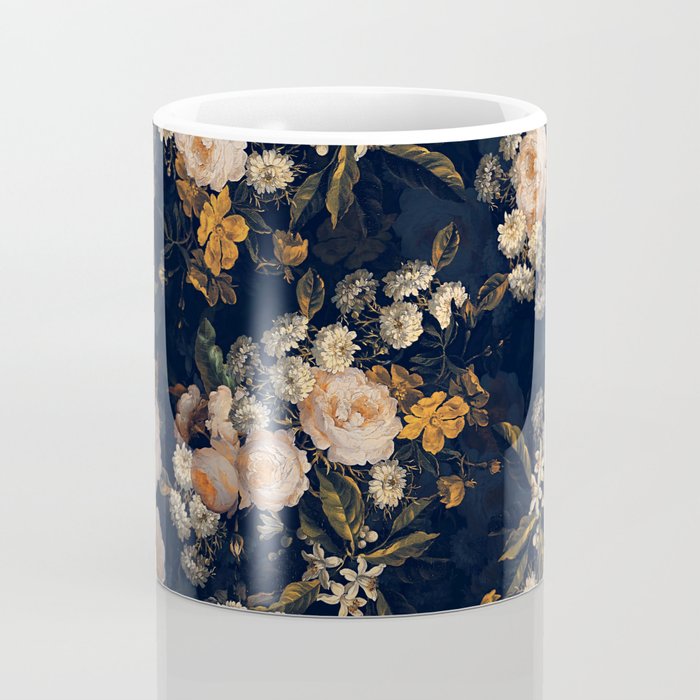 Antique Botanical Peach Roses And Chamomile Midnight Garden Coffee Mug Gallery Image 4