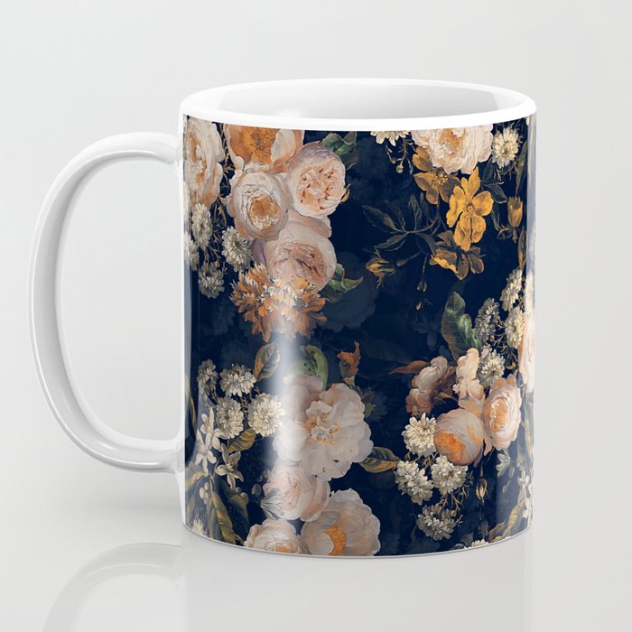 Antique Botanical Peach Roses And Chamomile Midnight Garden Coffee Mug Gallery Image 3
