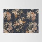 Antique Botanical Peach Roses And Chamomile Midnight Garden Rug Gallery Image 2