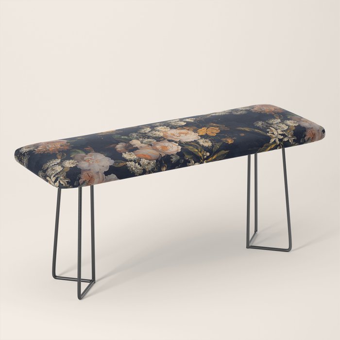 Antique Botanical Peach Roses And Chamomile Midnight Garden Bench Gallery Image 1