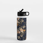 Antique Botanical Peach Roses And Chamomile Midnight Garden Water Bottle Gallery Image 1