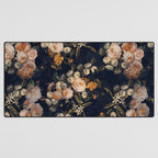 Antique Botanical Peach Roses And Chamomile Midnight Garden Desk Mat Gallery Image 3