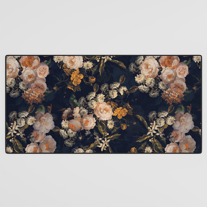 Antique Botanical Peach Roses And Chamomile Midnight Garden Desk Mat Gallery Image 3