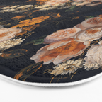 Antique Botanical Peach Roses And Chamomile Midnight Garden Bath Mat Gallery Image 3