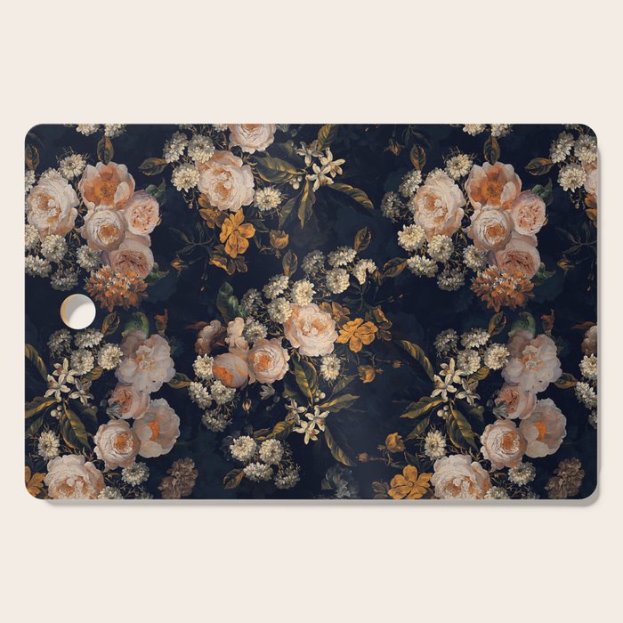 Antique Botanical Peach Roses And Chamomile Midnight Garden Cutting Board Gallery Image 1