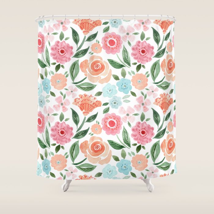 Just Peachy Floral Blooms Shower Curtain Gallery Image 1