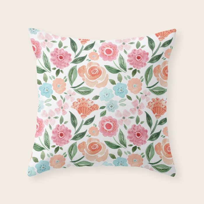 Just Peachy Floral Blooms Throw Pillow Gallery Image 6