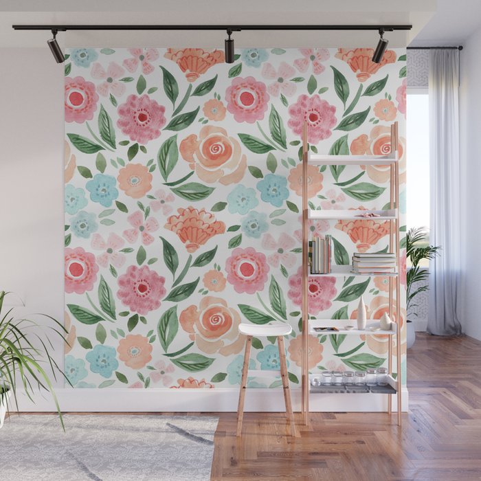 Just Peachy Floral Blooms Wall Mural Gallery Image 1