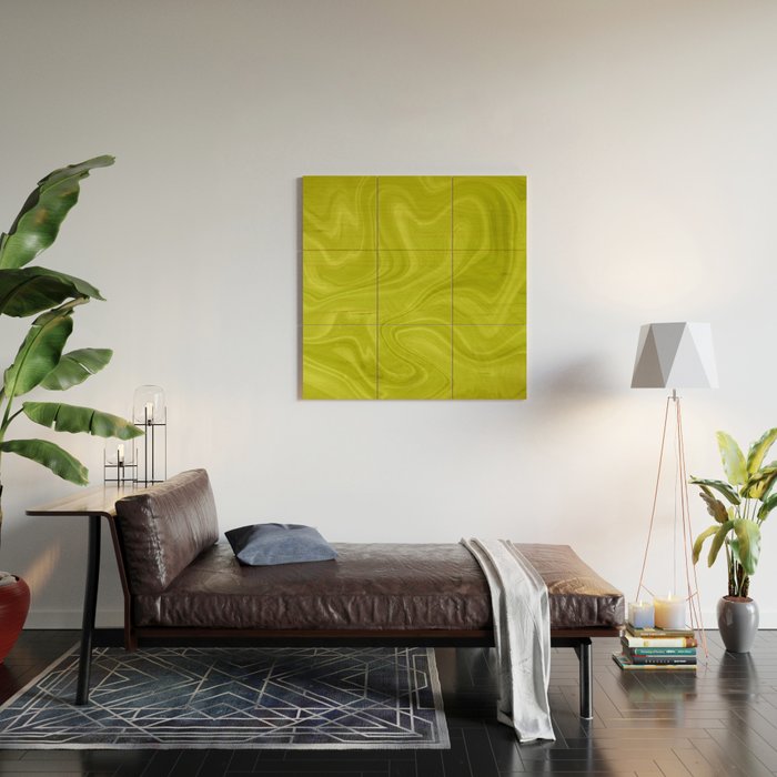 Chartreuse Swirl Marble Wood Wall Art Gallery Image 2