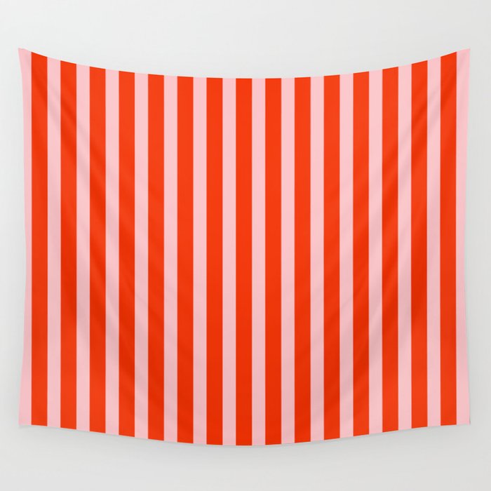 Bold Bright Basic Stripes in Pink and Red Orange Wall Tapestry Gallery Image 1