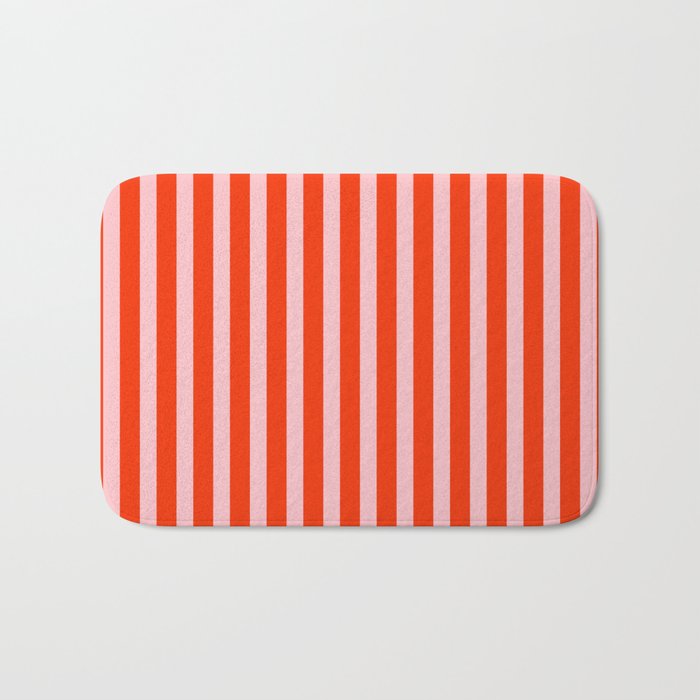 Bold Bright Basic Stripes in Pink and Red Orange Bath Mat Gallery Image 1