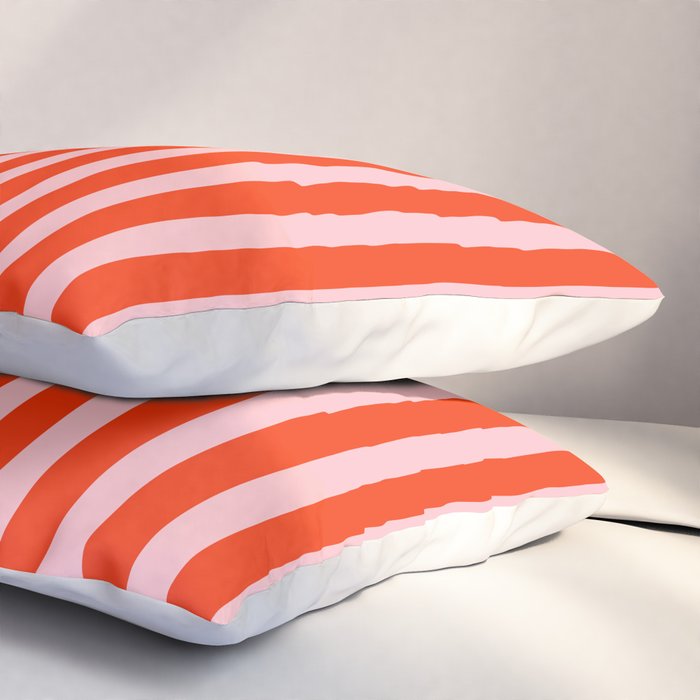 Bold Bright Basic Stripes in Pink and Red Orange Pillow Sham Gallery Image 3