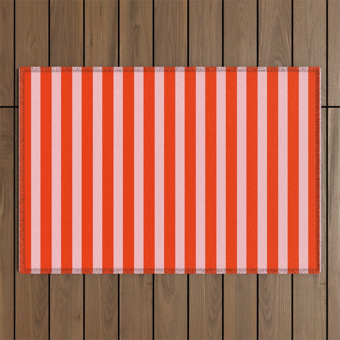 Bold Bright Basic Stripes in Pink and Red Orange Outdoor Rug Gallery Image 1