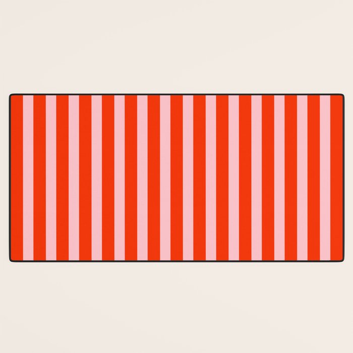 Bold Bright Basic Stripes in Pink and Red Orange Desk Mat Gallery Image 3