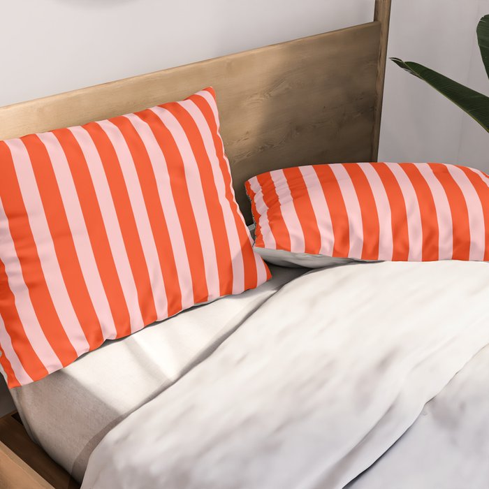 Bold Bright Basic Stripes in Pink and Red Orange Pillow Sham Gallery Image 2