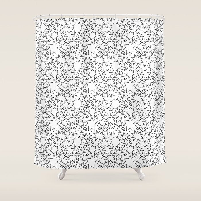 Fun black and white cartoon doodle art pattern Shower Curtain Gallery Image 1
