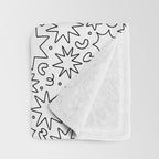 Fun black and white cartoon doodle art pattern Throw Blanket Gallery Image 3