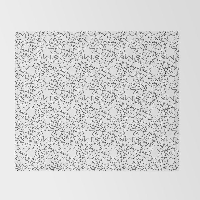 Fun black and white cartoon doodle art pattern Throw Blanket Gallery Image 2