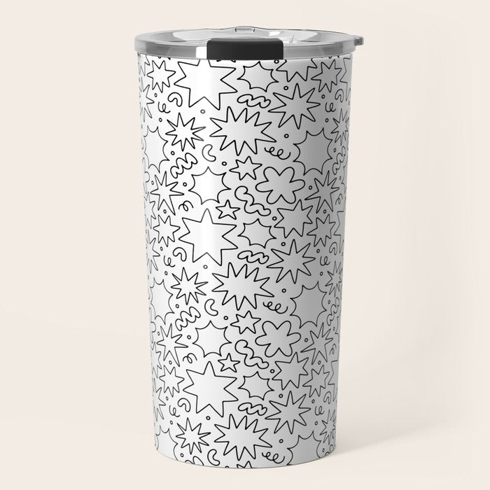 Fun black and white cartoon doodle art pattern Travel Mug Gallery Image 1
