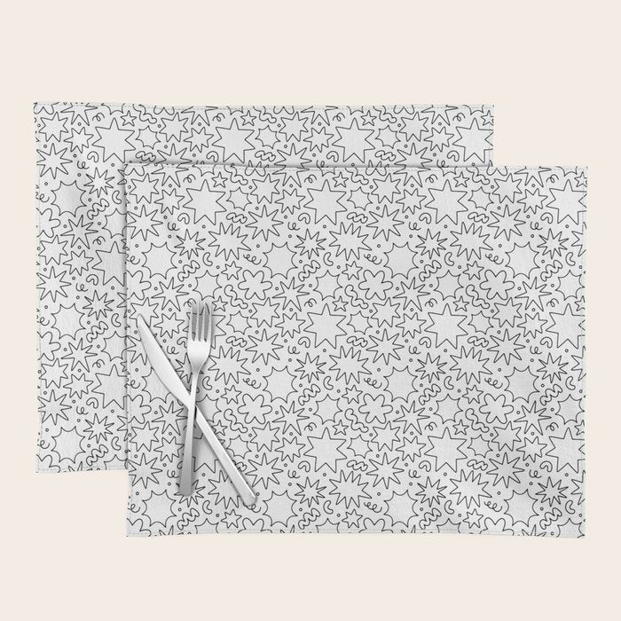 Fun black and white cartoon doodle art pattern Placemat Gallery Image 1