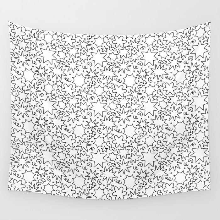 Fun black and white cartoon doodle art pattern Wall Tapestry Gallery Image 4